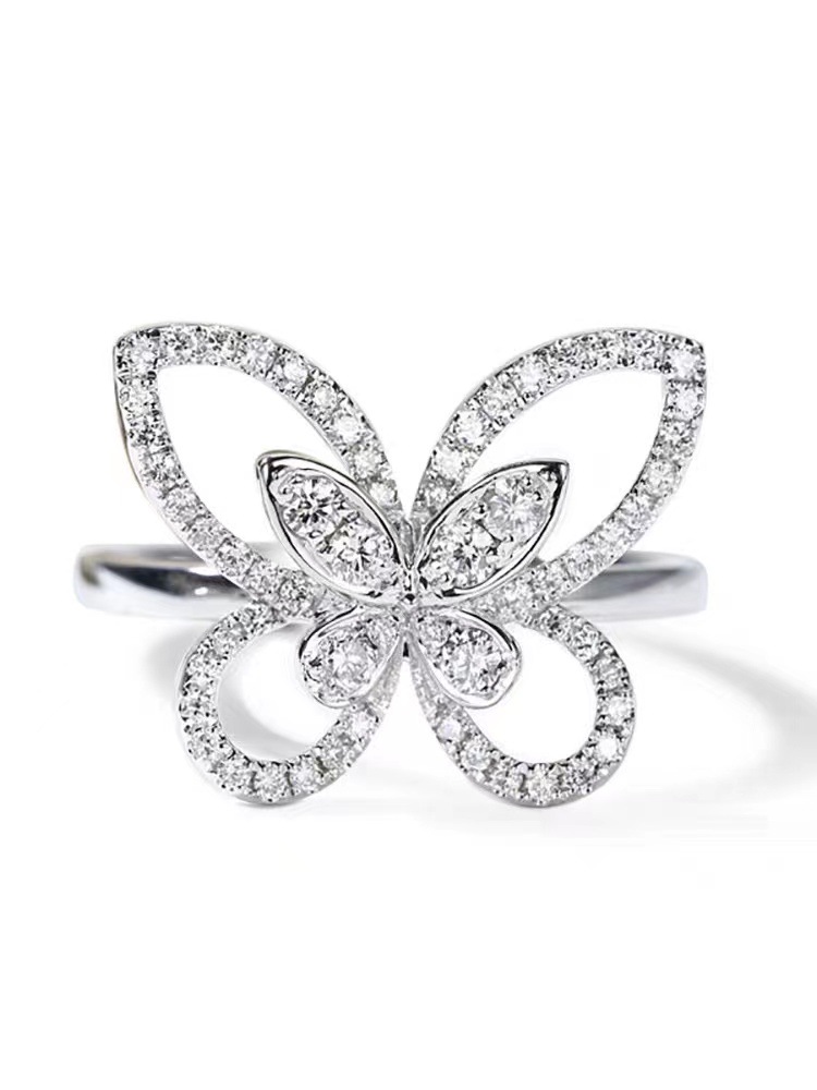 铂金钻石蝴蝶戒指（活口）