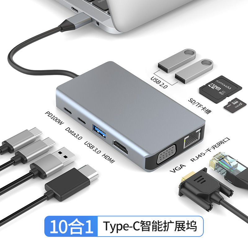 type-c十合一扩展坞usb hub3.0电脑网口扩展器多功能拓展坞集线器