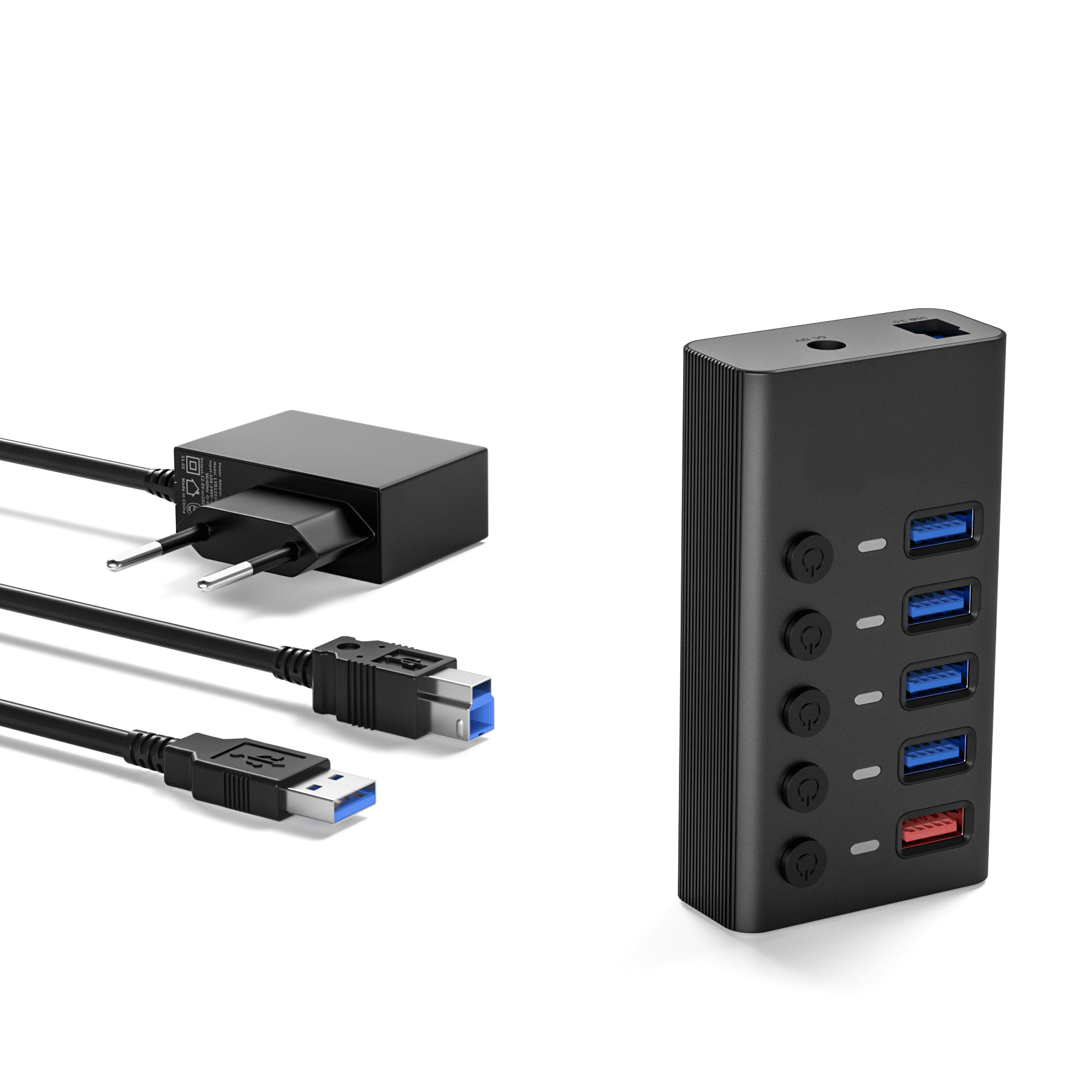 高速3.0usb分线器hub集线器一拖五转换器usb电脑扩展器带独立开关