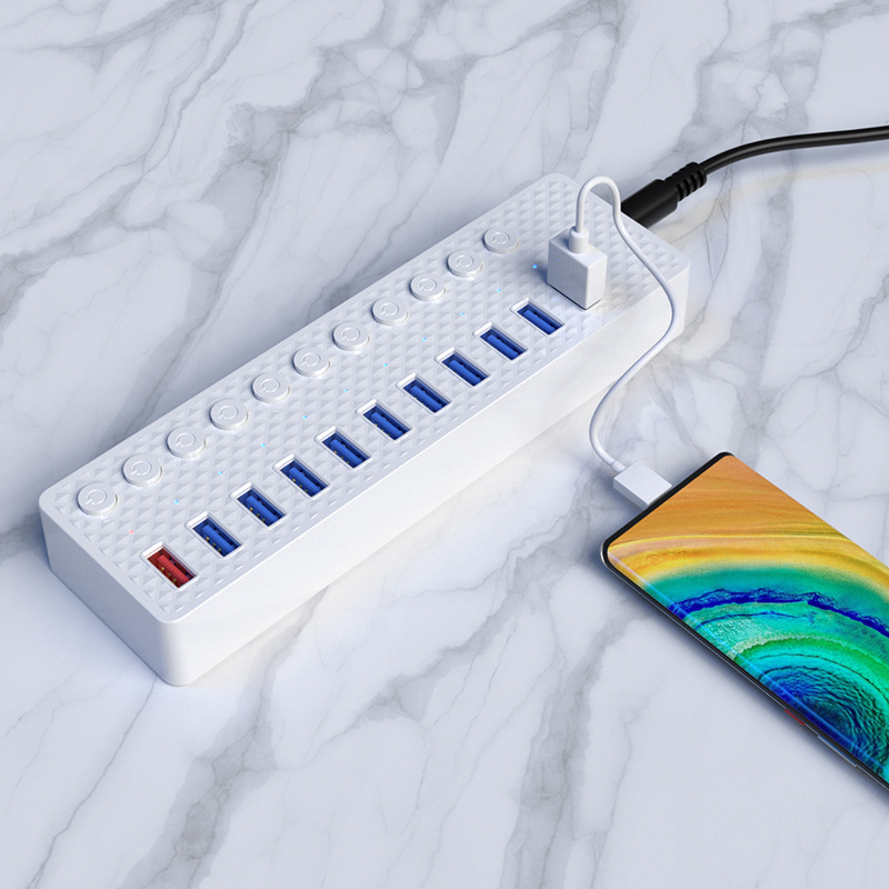 工业级USB 3.0分线器11口hub扩展集线器独立开关硬盘读取电脑外接
