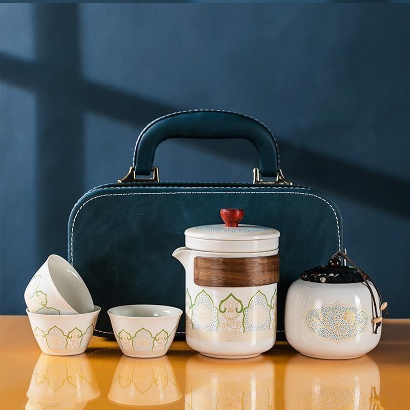 古韵C-旅行茶具小套装皮包款户外功夫茶具泡茶壶随行便携式快客杯