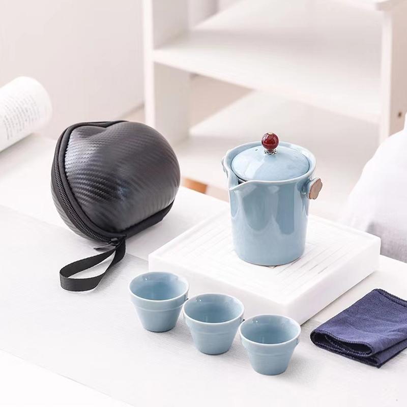 寒梅-汝窑快客杯一壶三杯便携功夫旅行茶具泡茶茶具小套装