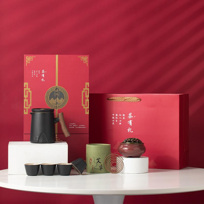 茶有礼-锦绣山-河礼盒茶具套装 陶瓷泡茶壶茶杯 香炉香薰送礼好品