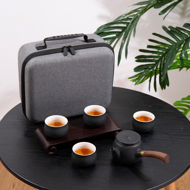 半城烟沙-木质侧把茶壶套装陶瓷茶具EV包款家用伴手礼礼品