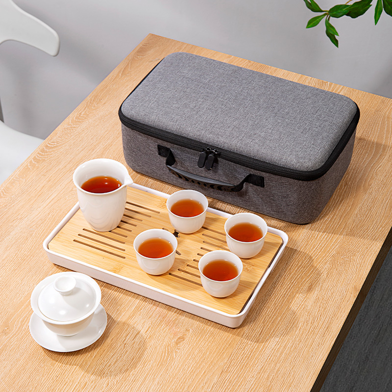 言旅-高档羊脂玉茶具套装一盖碗四杯耐高温整套EV包款家用伴手礼礼品
