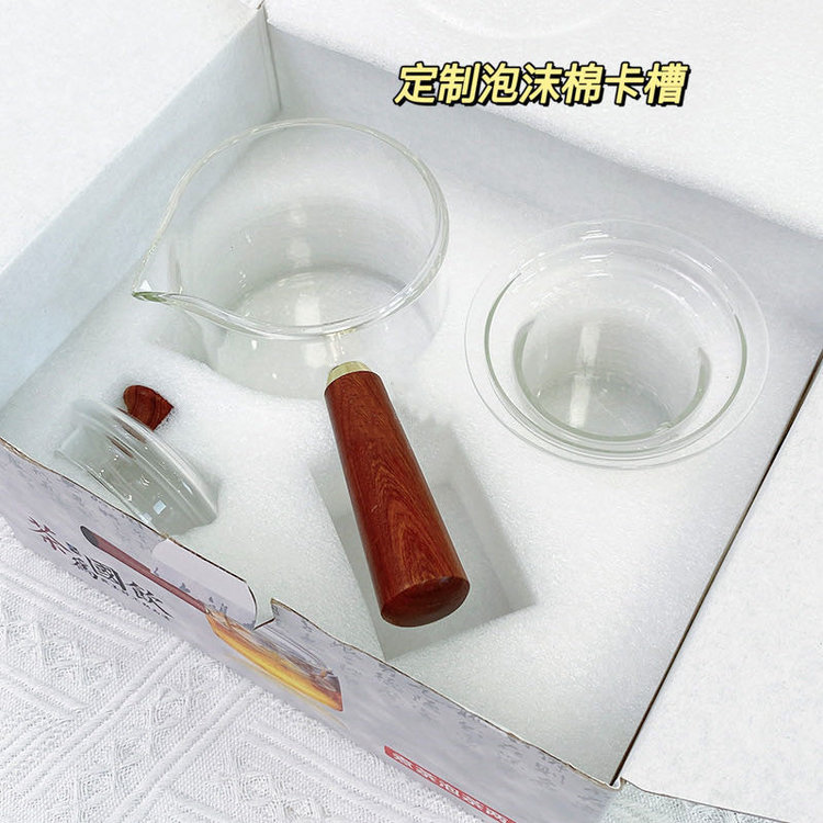 德化陶瓷红檀木侧把玻璃养生壶（送银叶子）