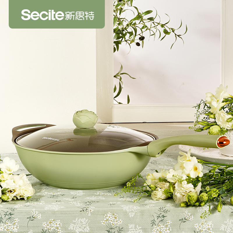 新思特Secite茶歇玫瑰系列3260炒锅不粘锅煎炒锅炒菜锅通用32CM少油烟