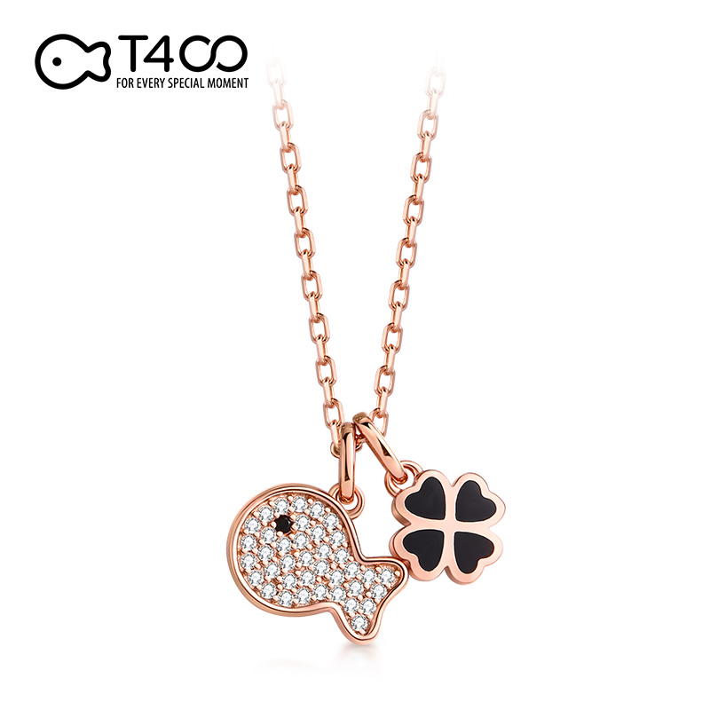 T400经典小丑鱼四叶草项链幸运个性锁骨链送老婆520礼物B2813