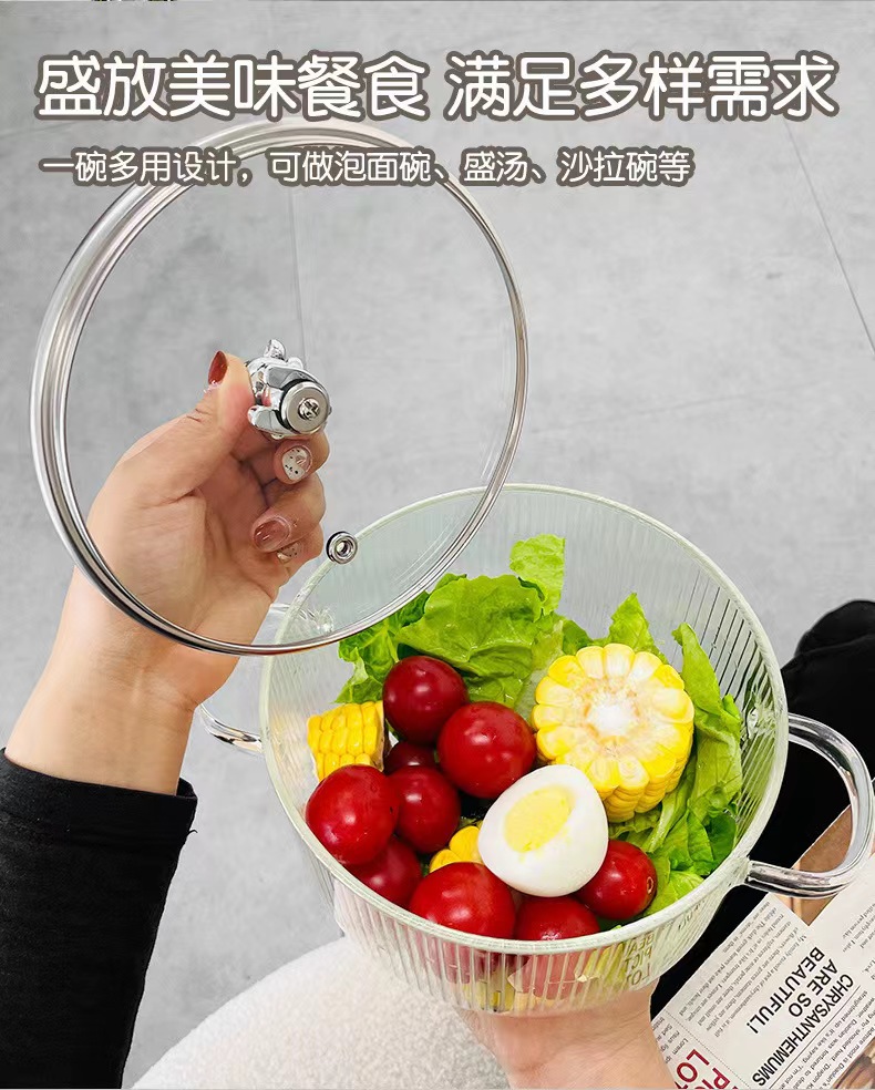 小熊玻璃锅明高颜值沙拉碗泡面碗带盖面碗双耳玻璃锅火耐高温小奶锅透明电陶炉专用汤锅煮锅炖锅
