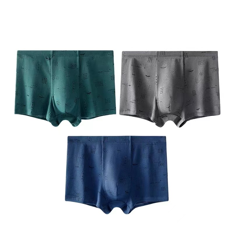 【秋鹭】3102款男士纯棉蚕丝裆印花平角内裤（1盒3条）