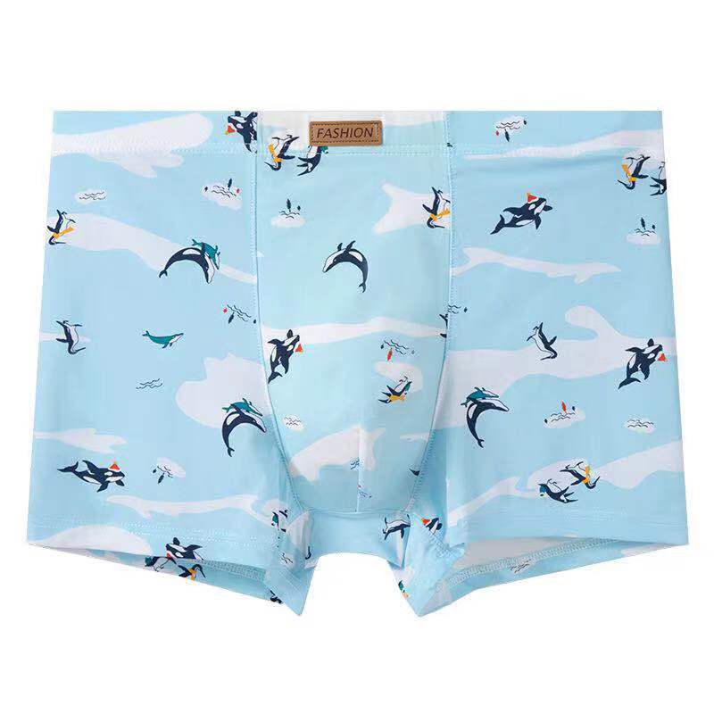 【秋鹭】2216款男士冰丝时尚印花平角内裤1盒3条