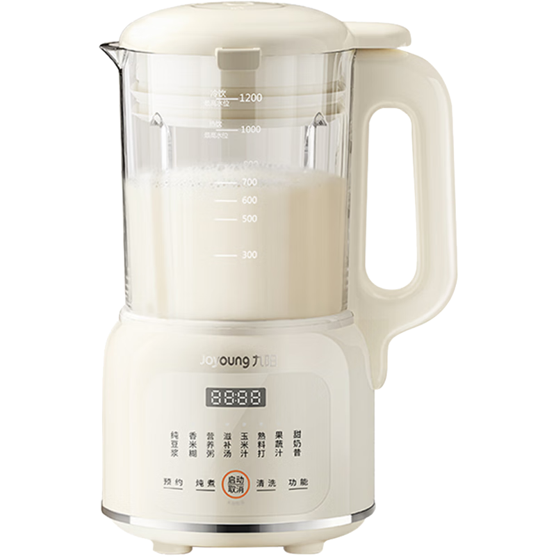 九阳（Joyoung）豆浆机1.2L小型家用破壁机料理机多功能榨汁机米糊辅食机一键清洗可预约8叶刀头细腻口感 DJ12X-D135【奶油白】 1.2L