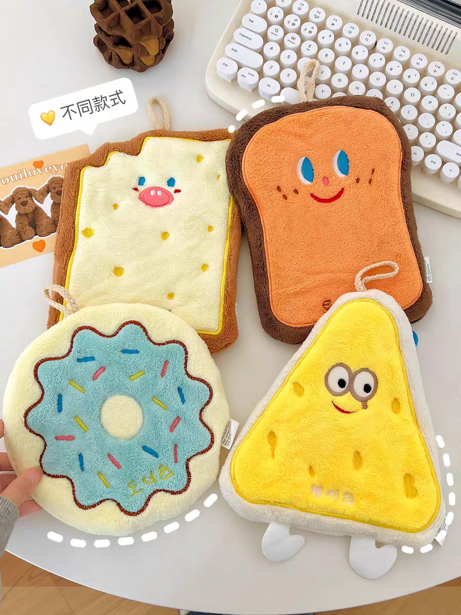 奶酪擦手巾卡通壁挂式厨房不掉毛吸水抹布珊瑚绒擦手帕小毛巾
