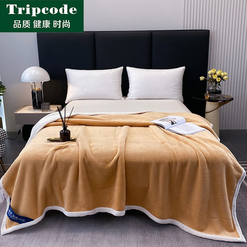 Tripcode加厚牛奶绒羊羔绒双层复合毯100*130cm【黄色】TC00055