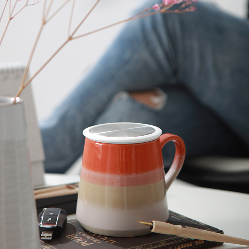 带滤网茶杯办公室泡茶杯办大肚杯创意简约商务陶瓷杯子 悠茶