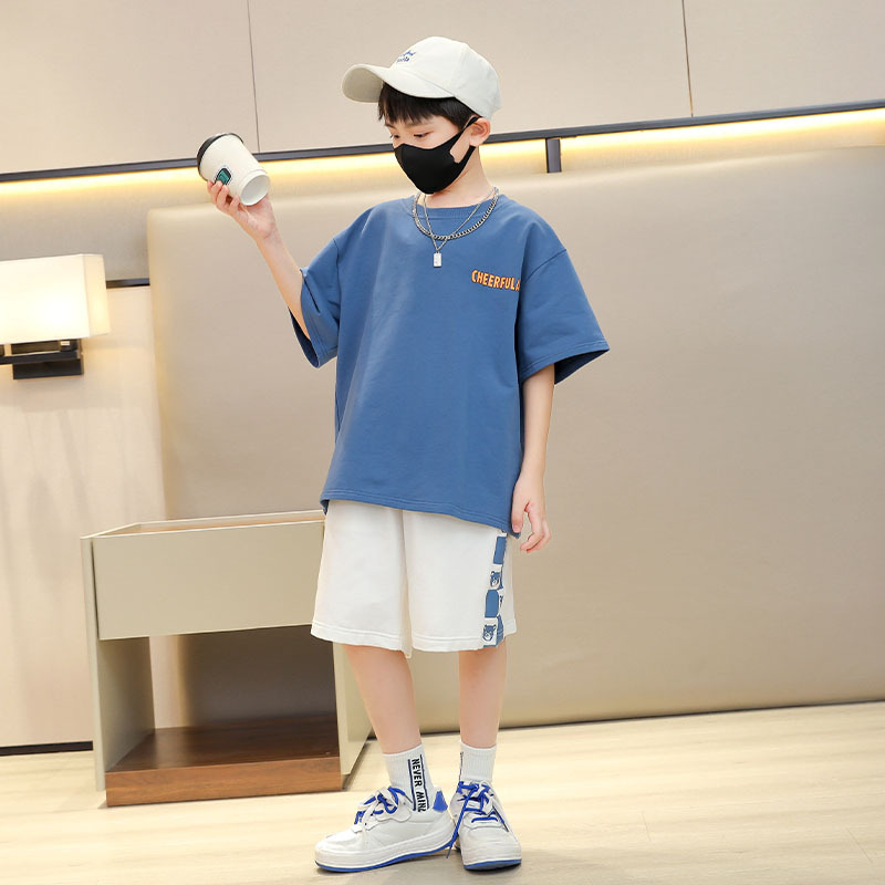 豆依童新款夏季儿童洋气套装时髦短袖短裤两件套