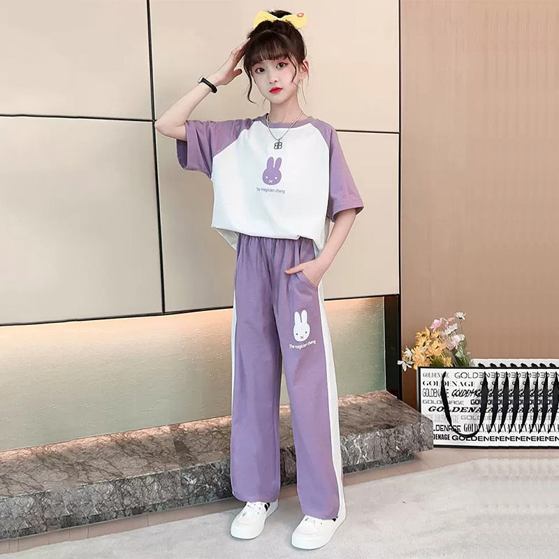 豆依童夏季洋气儿童套装时尚女童运动两件套