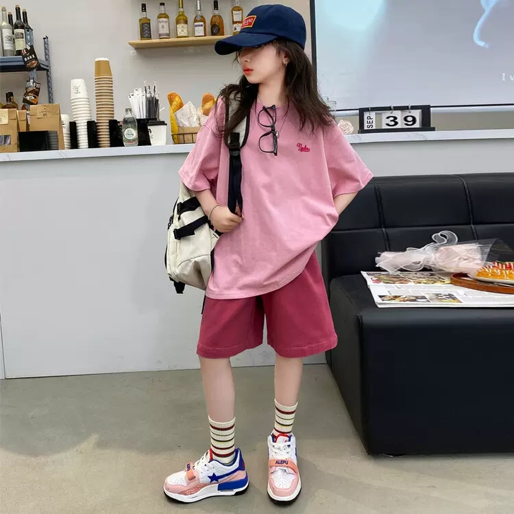 豆依童夏季童装洋气中大童炸街休闲短袖套装