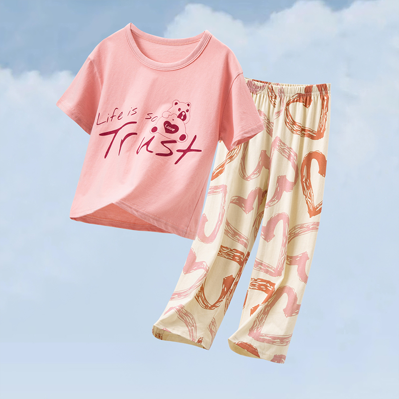 豆依童夏季短袖纯棉亲子套装儿童舒适家居服