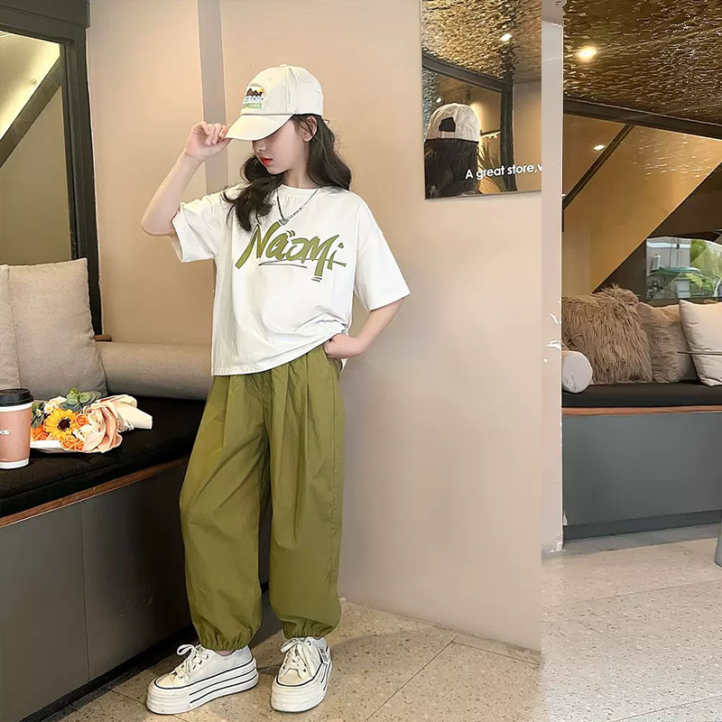 豆依童【棉质透气套装】女童短袖两件套女大童运动