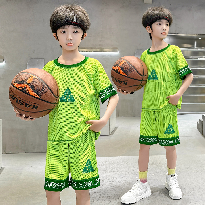 豆依童儿童套装夏季薄款中大童短袖运动速干衣女童足球服