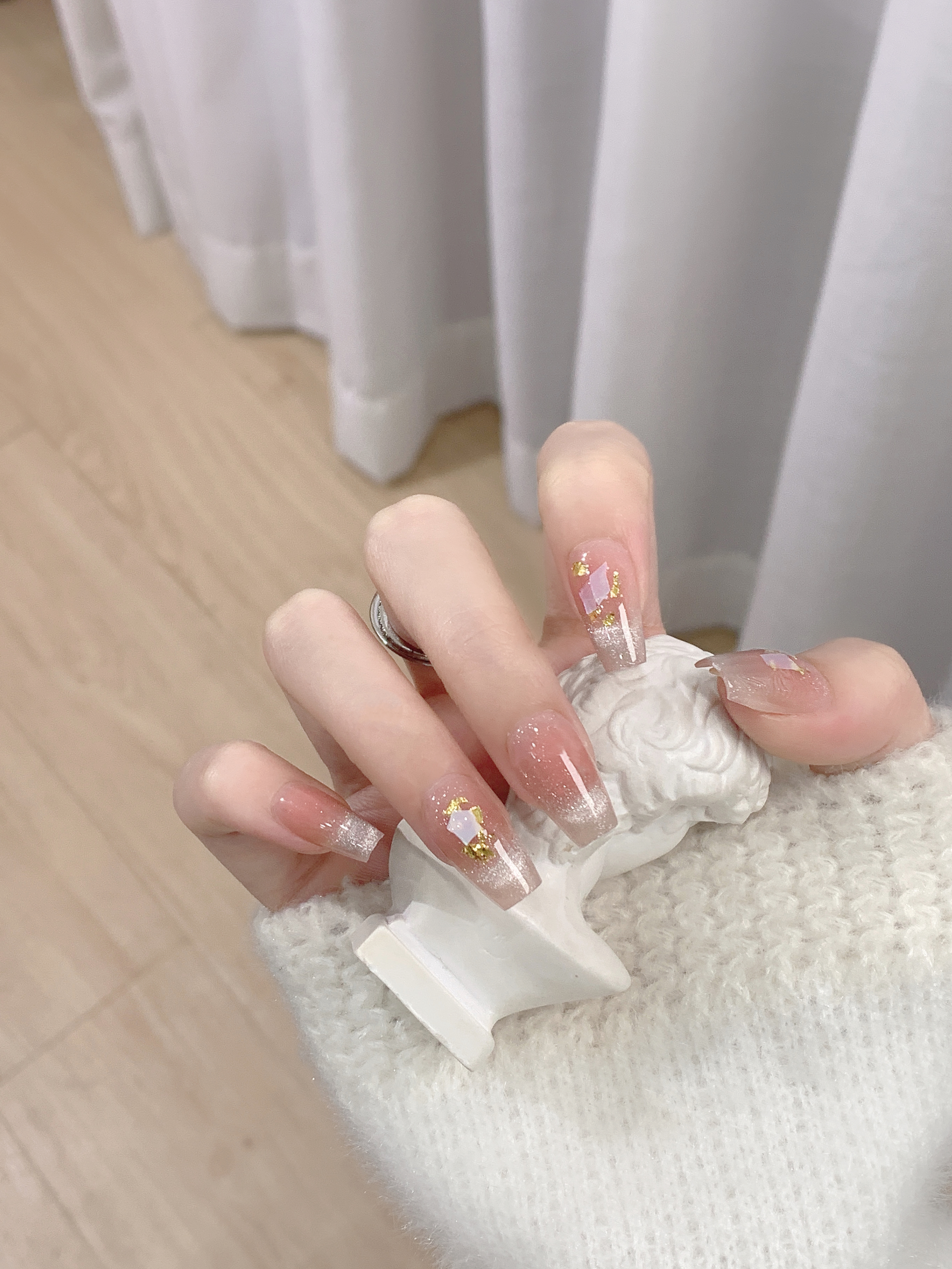 T&Z 轻奢手工穿戴甲-潮汐(长T) 猫眼10片装