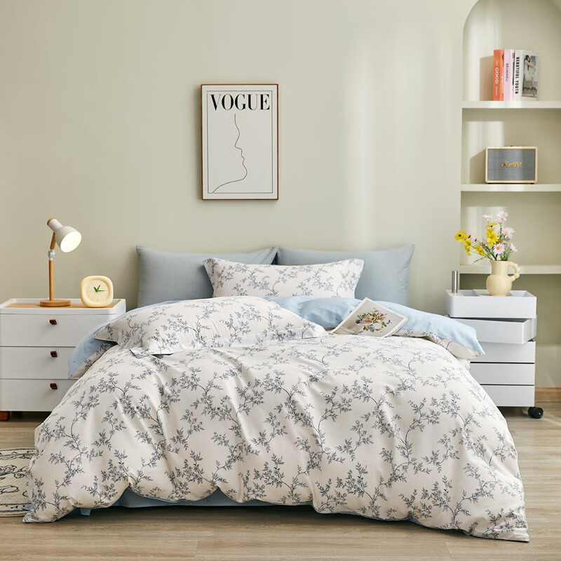 怡莲纯棉印花四件套被套床单枕套双人床-满庭