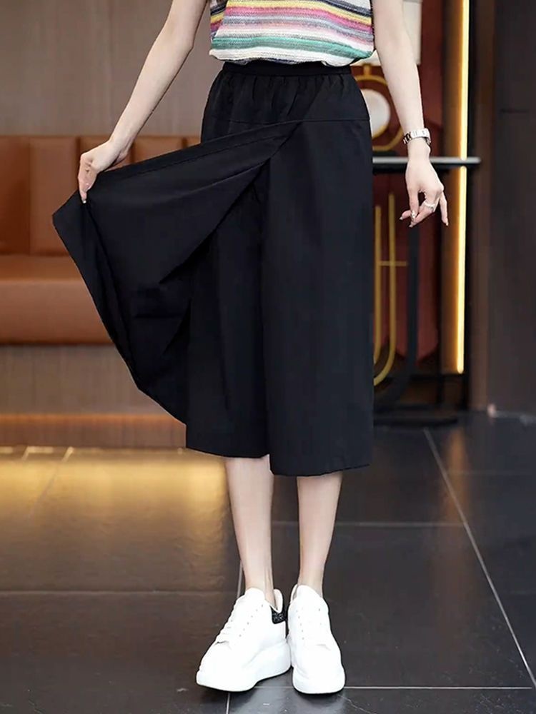 夏季爆款冰丝裙裤女2024新款垂感显瘦凉凉裤设计感八分山本阔腿裤