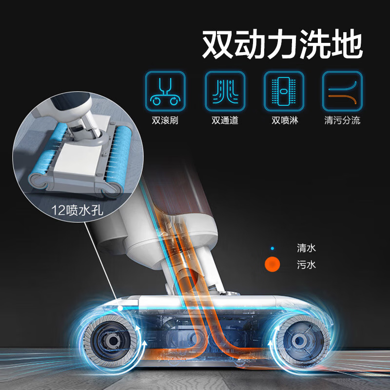 海尔（Haier）双动力洗地机 热风烘干 吸拖洗一体除菌贴边牵引助力拖地机 双滚刷Z10-WU1