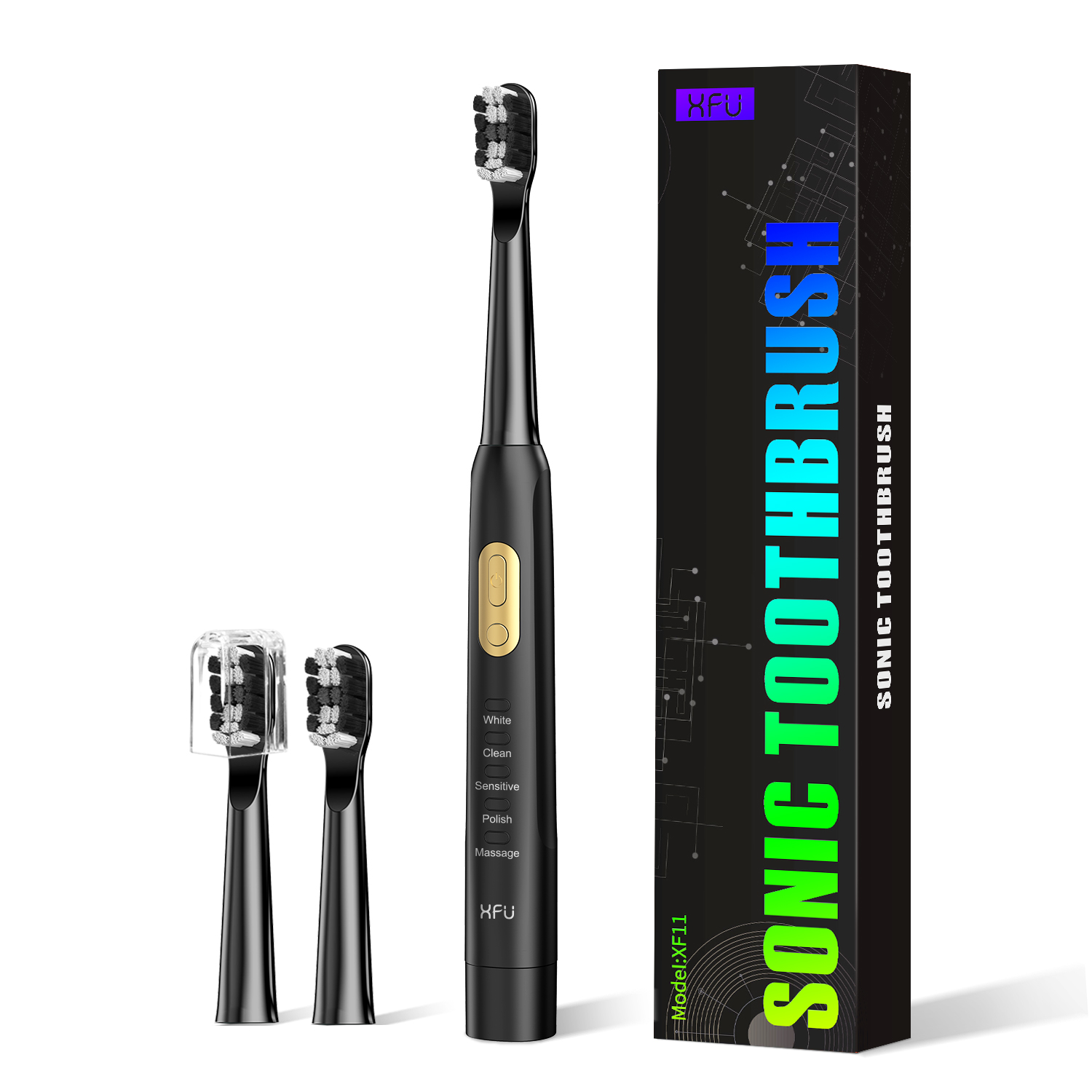 Electric Battery Toothbrush Replaceable Brush Head with 5 Modes and IPX7 Waterproof XF11