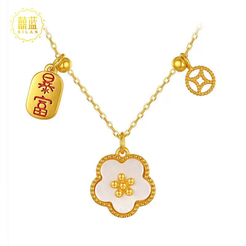 囍蓝S925银桃花吊坠女暴富锁骨链新款小清新花朵