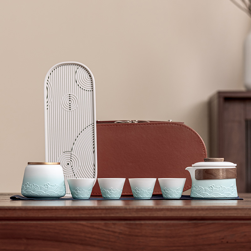 粗陶户外便携式旅行茶具套装