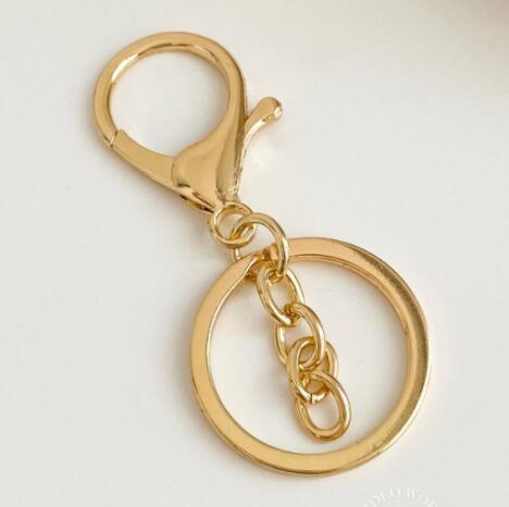 浅金锌合金龙虾扣三件套带链金属钥匙圈带8字扣饰品挂件