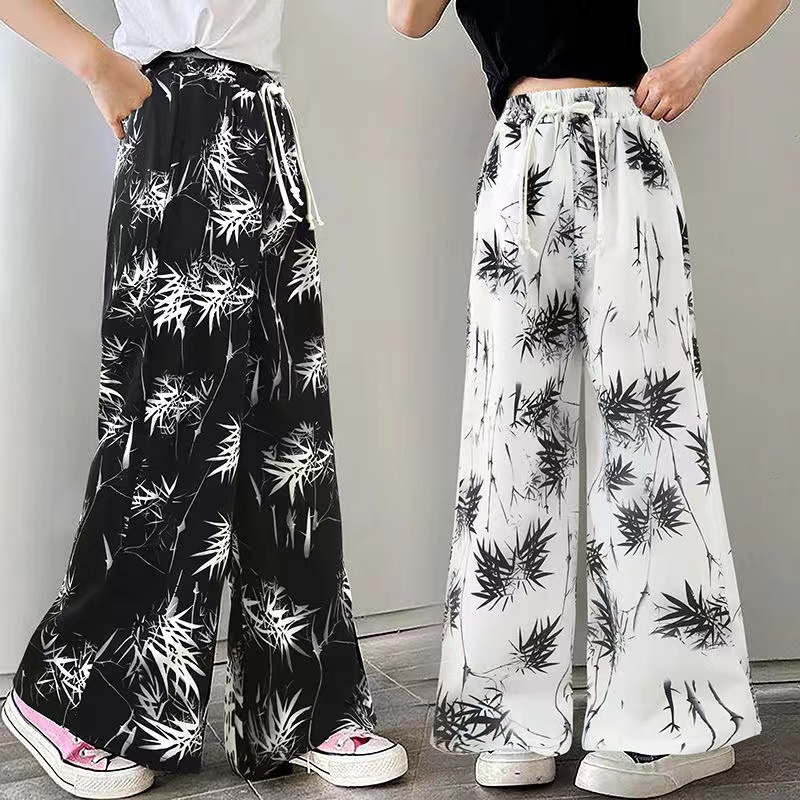 Pleated summer dress girls Chinese style wide leg pants summer thin children's anti-mosquito pants casual pants women's big chil