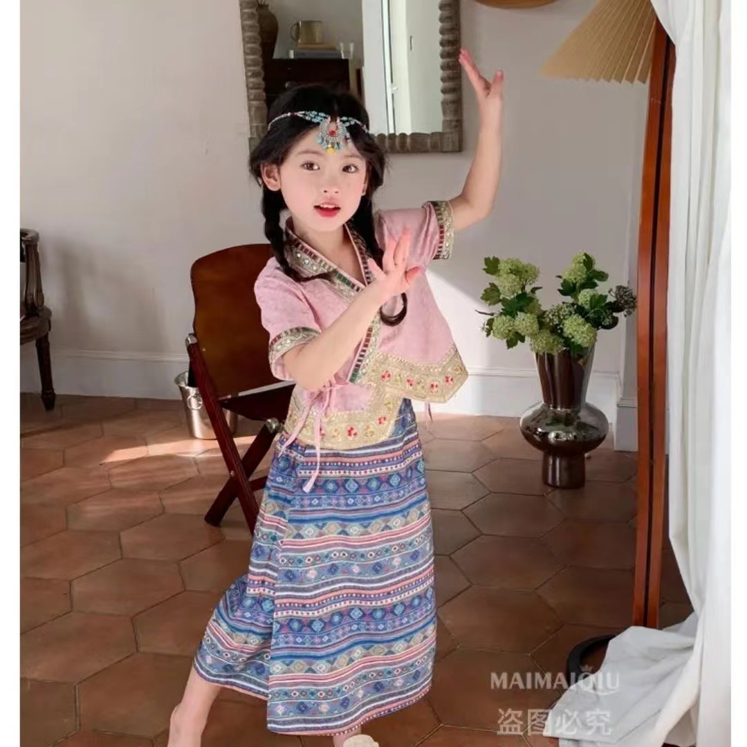 Hanfu girl 2024 new ethnic style girl summer Dai set children Chinese style Tang costume costume