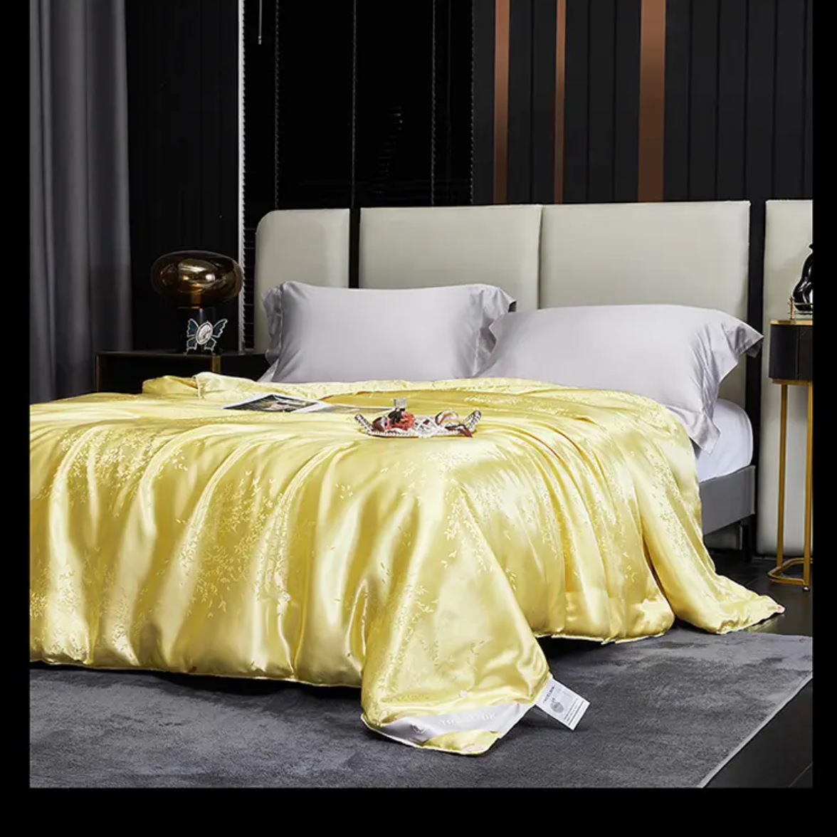 黄金蚕丝古法桐乡提花贡缎抗菌空调被秋冬被高端手工印花婚嫁送礼