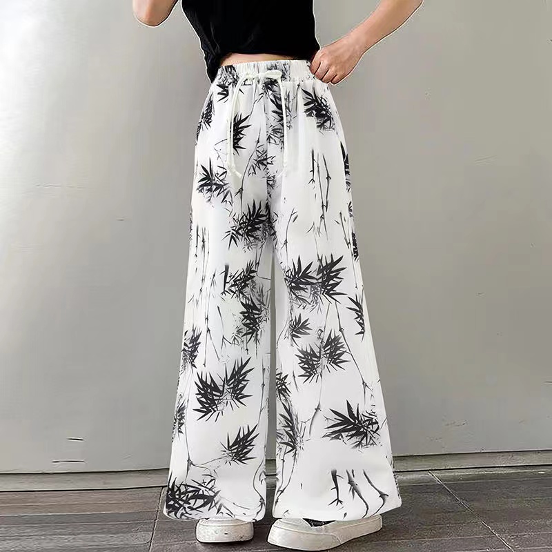 Pleated summer dress girls Chinese style wide leg pants summer thin children's anti-mosquito pants casual pants women's big chil