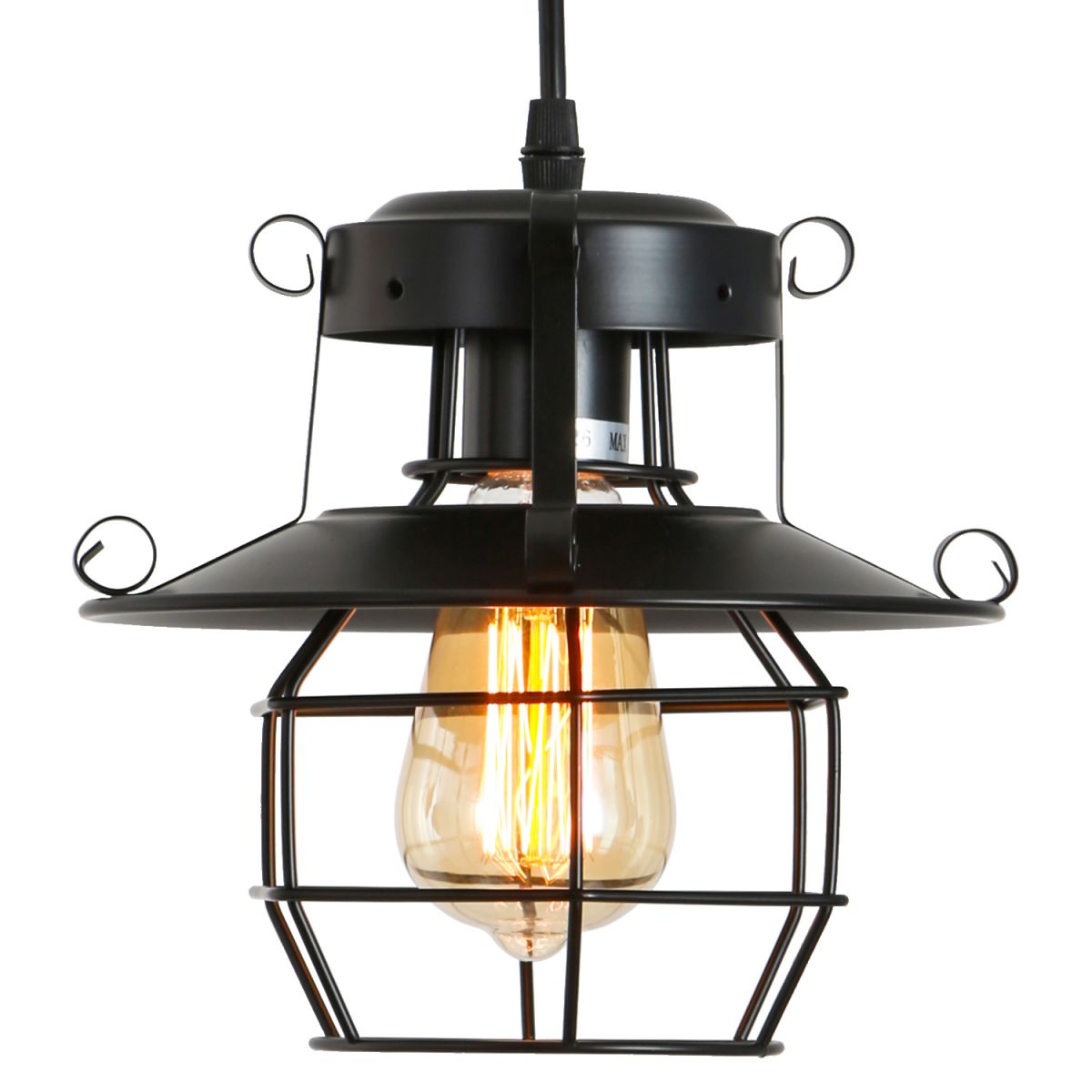 Vintage Farmhouse Pendant Light Rustic Metal Caged Pendant Lights Black Cage Hanging Lamp for Kitchen Island Entryy Bedrooms Liv