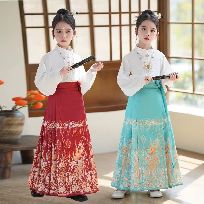 Ancient girl horse skirt set summer 2024 new children's Hanfu CuHK children girls Chinese style two-piece set