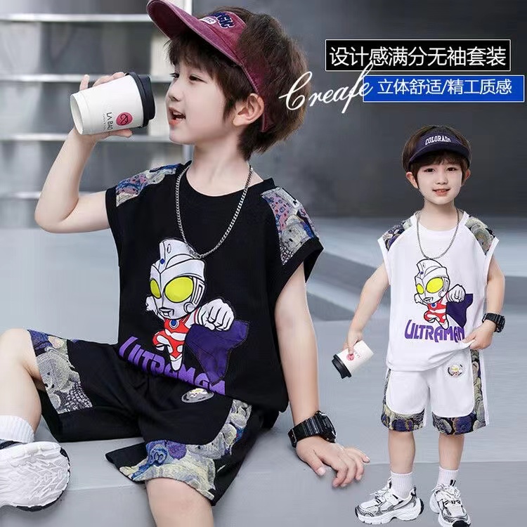  Ultraman clothes boy suit summer 2024 new handsome sleeveless vest baby thin children's clothing
