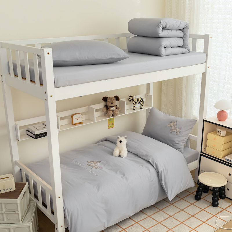 新款纯棉三件套长绒棉全棉纯色刺绣床单被套学生宿舍床大学生