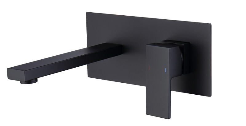 Wall Mount Faucet for Bathroom Sink or Bathtub, Single Handle 2 Holes Brass Rough-in Valve Included, Matte Black