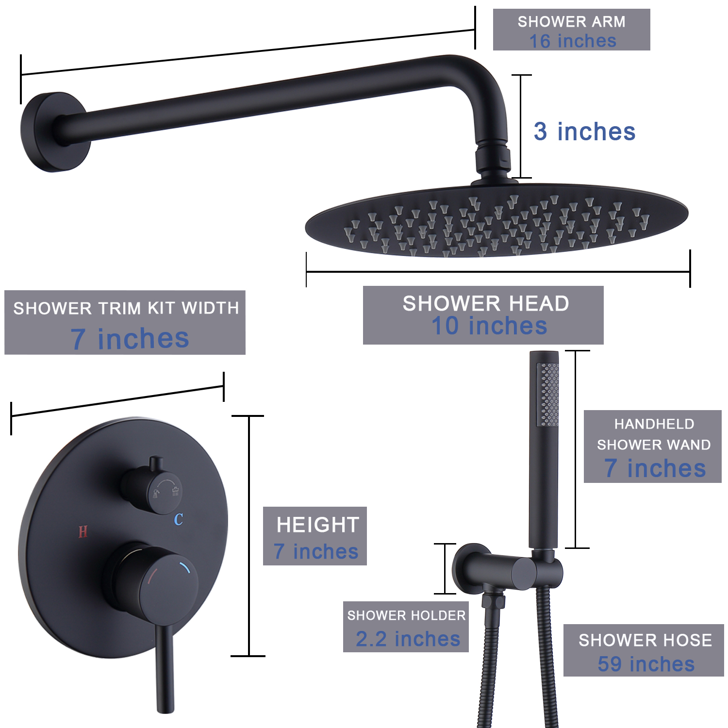 Shower System Shower Faucet Combo Set Wall Mounted with 10" Rainfall Shower Head and handheld shower faucet, Matte Black Finish 