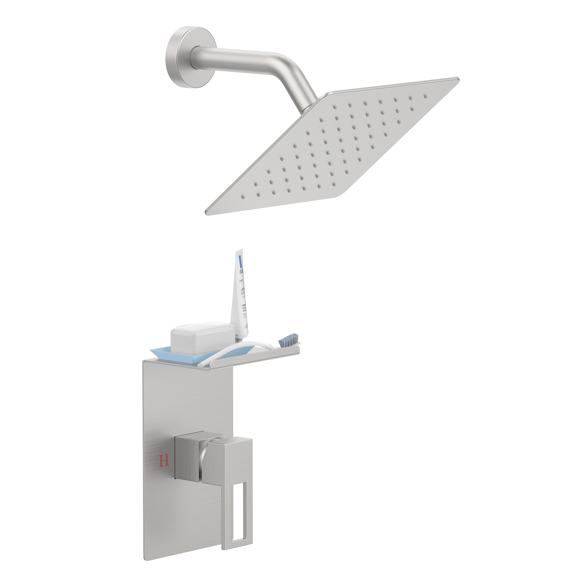 Shower Faucet With Storage Rack 8-inch Rain Shower Head Shower decoration kit with single spray shower head Shower Faucet Set Co