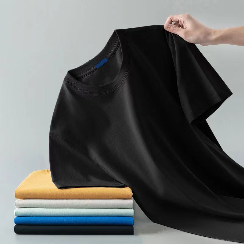 Cotton short sleeve T-shirt men's summer small neckline solid color simple round neck half sleeve base shirt trend all match T-s