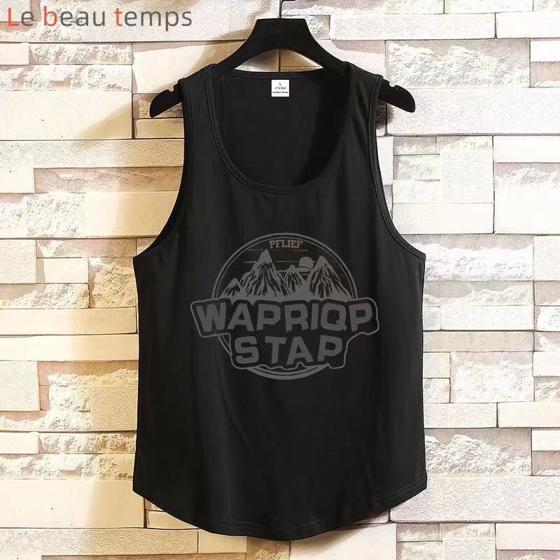 Pure cotton waistcoat for men and women fashion sport loose all match English printed foundation fitness sleeveless T-shirt top