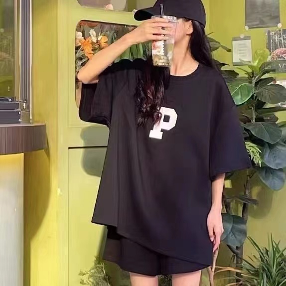 2024 summer sportswear casual suit women's loose short sleeve shorts letter print explosive trend two sets