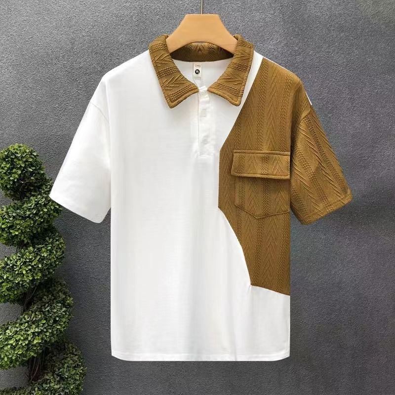 Spliced lapel short sleeve T-shirt men's fashion brand new summer clothes 2024