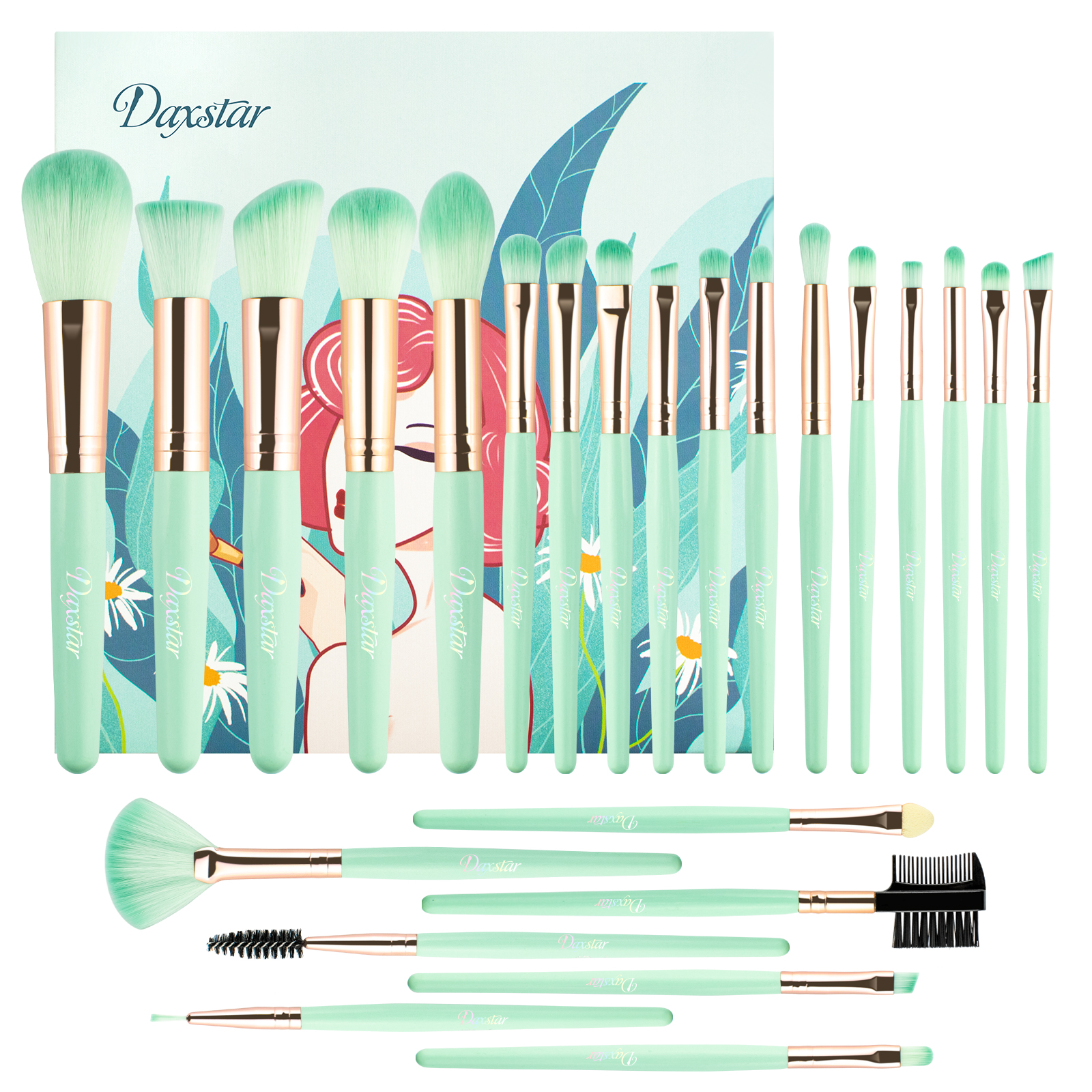 24 piece fruit green makeup brush set foundation make-up eyebrow powder blusher concealer facial powder eye shadow