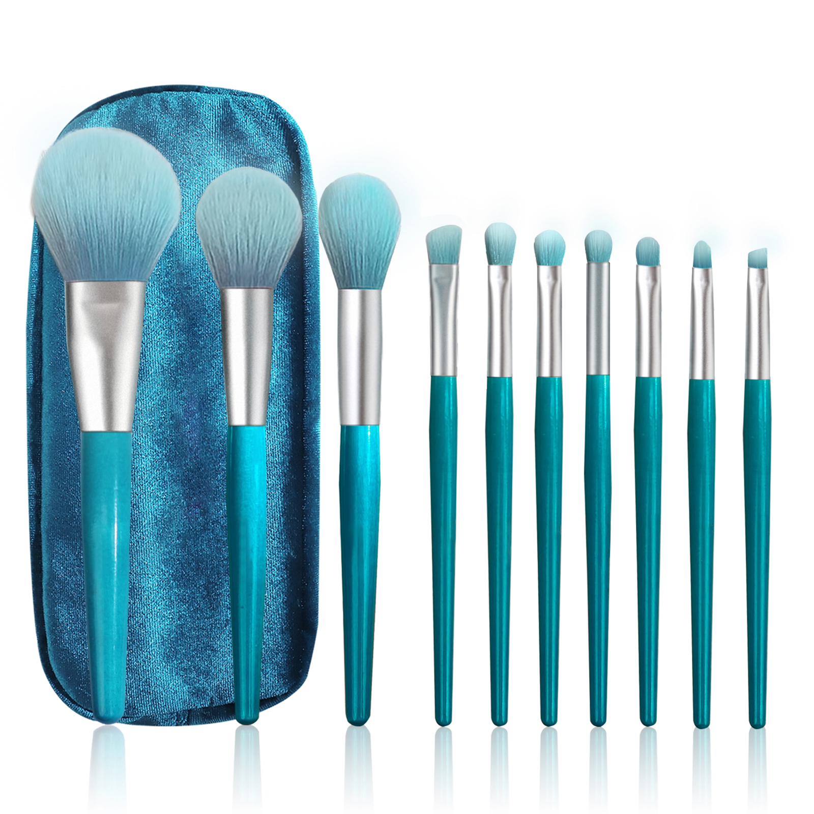 10 pieces of peacock blue makeup brush Professional face powder foundation make-up eye shadow powder blusher brush bag-